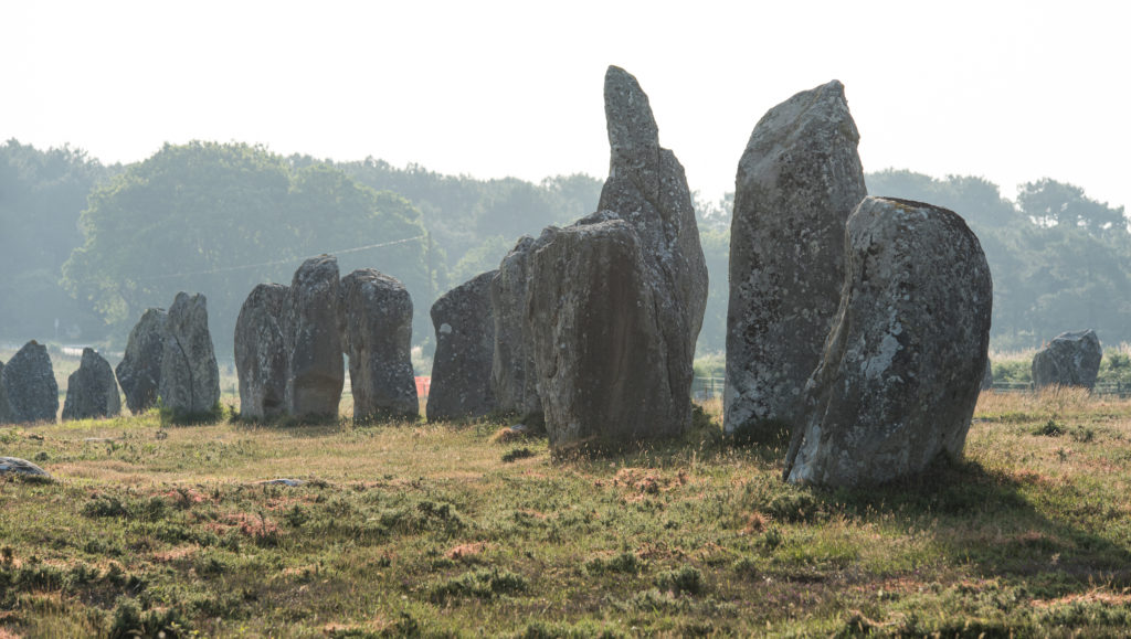 Breizh, Bretagne, Menhire bei Carnac im morgendlichen Gegenlicht