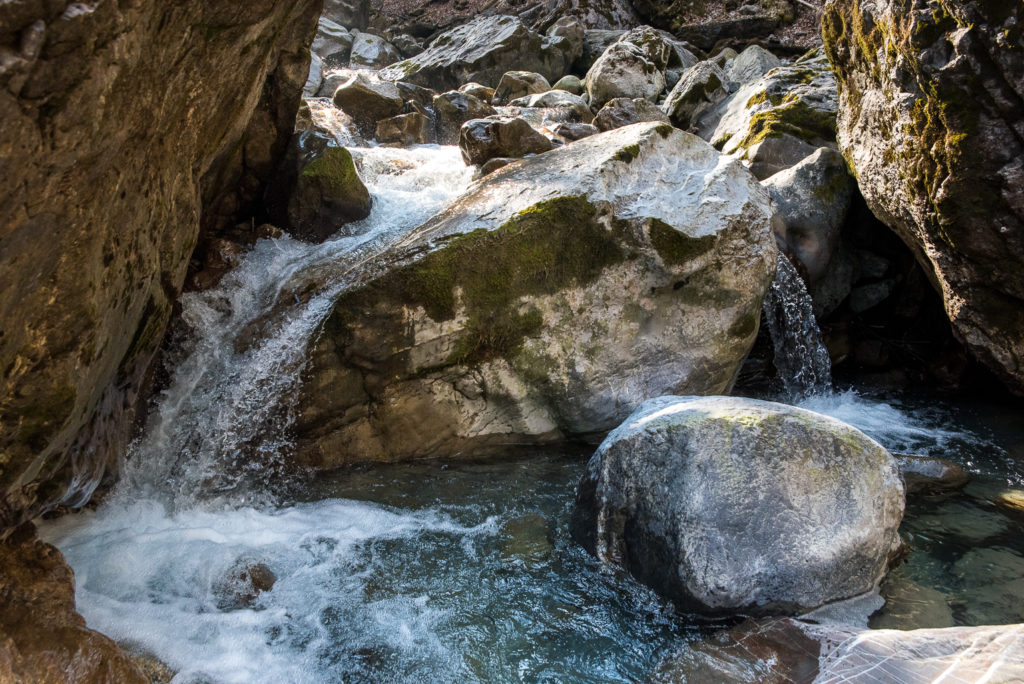 Wildbach, Wasserfall, Gegenlicht